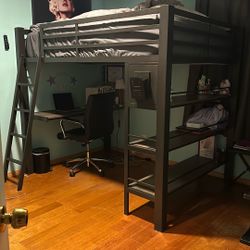Black Loft Full Bed Frame With Desk