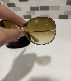 Tom Ford Women’s Oversized Gold Metal Sunglasses Brown Gradient Lenses UVA