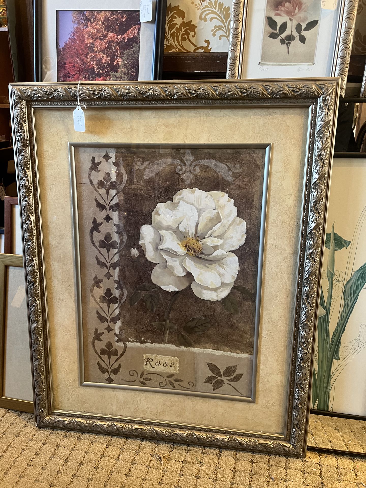 Large framed floral print 32 x 26 in
