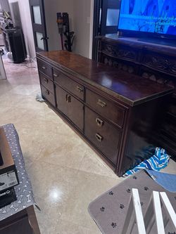 Dark Wood Dresser with Brass Hardware