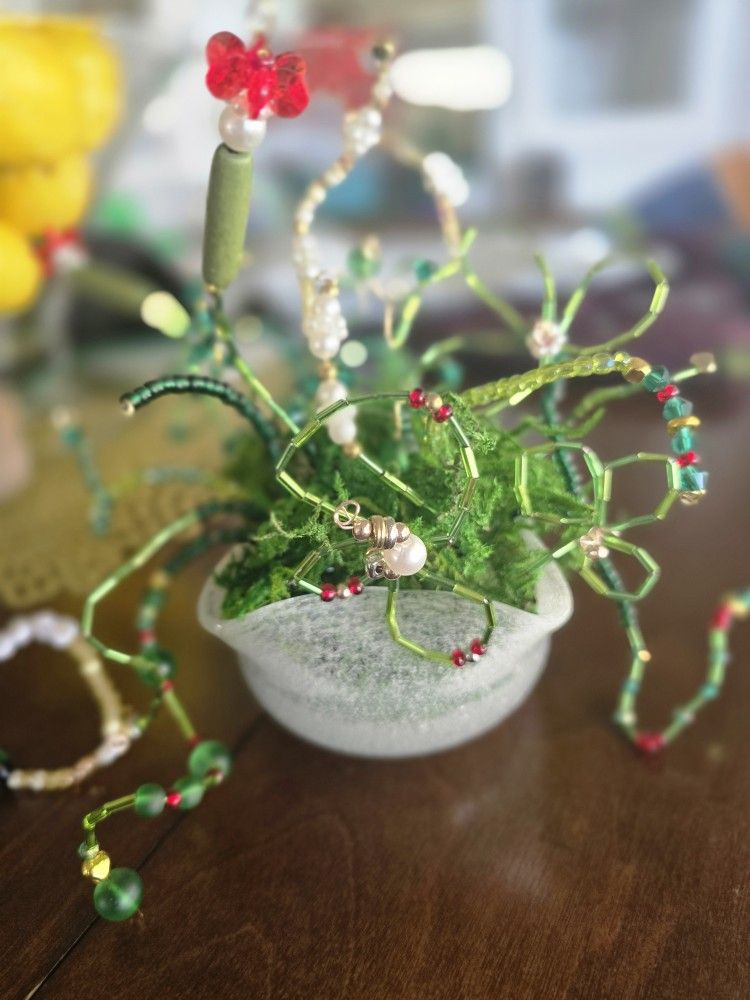 Glass Beaded Plant With Born Date