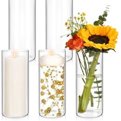 (05) 5 Pcs Glass Cylinder Vase for Centerpieces 10 Inch Tall Clear Glass Flower Vases Wedding Decorations Modern Bulk Cylinder Flower& Plant Vases for
