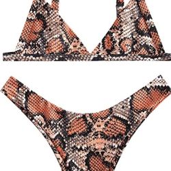 ZAFUL Women's Floral Plunging Bikini Set Strappy High Cut Two Piece Swimsuit

