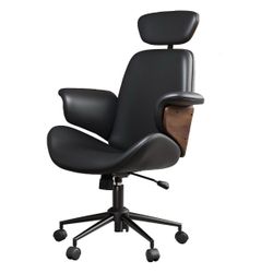 Office Chair with Wheels, PU Leather Swivel Desk Chair, Height Adjustable, Black