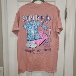 🩺 New Simply Southern Scrub Life Nurse Healthcare Pink Graphic T-Shirt Womens M