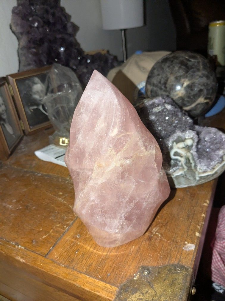 Rose Quartz Polished Flame Standing 7" Beautiful