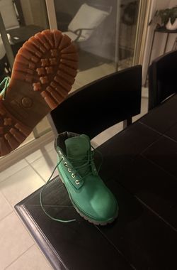 Green Timberlands boys and cleats