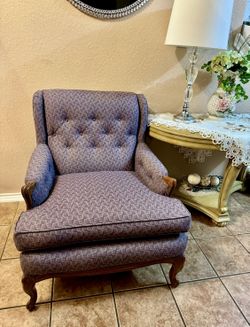 Vintage Wood-Framed Wingback Chair /Purple Color