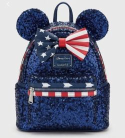 Loungefly Disney Parks Minnie Mouse Americana Sequin Mini Backpack Patriotic