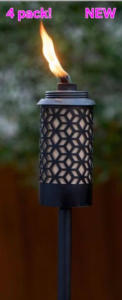New 4 pack tiki torches add mosquito repellent fuel