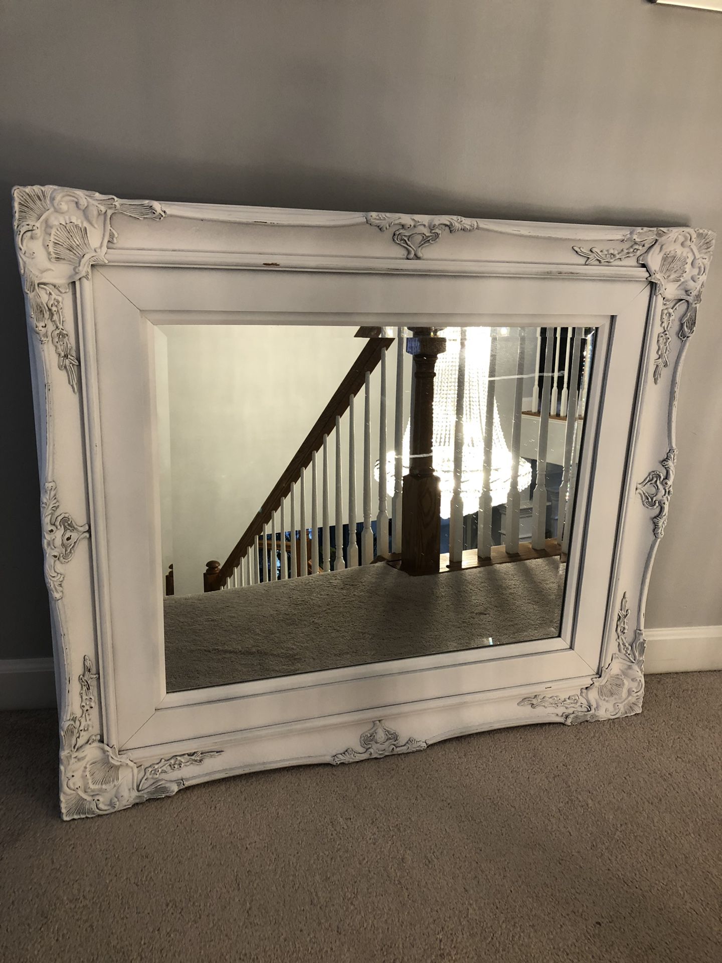 42”X36”Large Antique Vintage White Distressed Wood Mirror