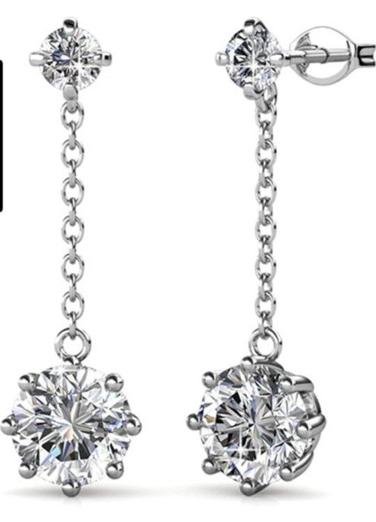 Cate & Chloe Jessie Lively 18K White Gold Plated Earrings with Crystals, BNIB