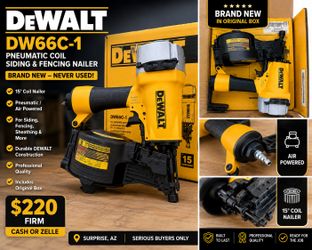 DEWALT professional pneumatic coil nail gun in good condition. Great for siding, fencing, sheathing, and other construction projects. ✅ Model: DW66C-