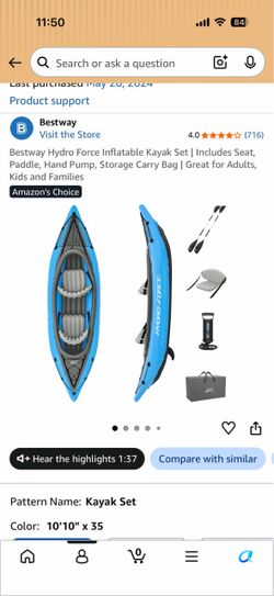 Inflatable kayak with accessories