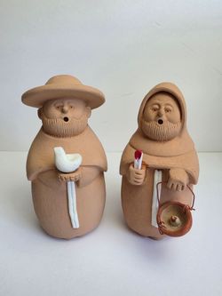 Sermar Chile Terra Cotta Natual Clay Monk Figurines ~ Set of 2