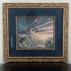 Framed Mountain Storm Print – Museum Glass, Ornate Gold, 13.5”x12”