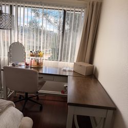 Brown And White Corner Desk Standing/sitting Option 