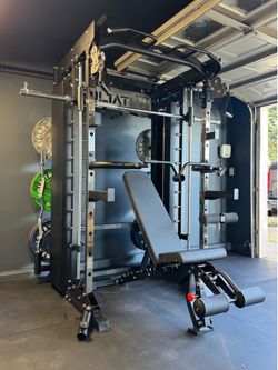 Smith Machine, Pulley System, Power Rack, Rubber Weights, Dumbbells
