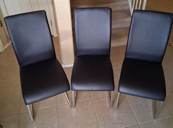 3 Black Faux Leather Chairs