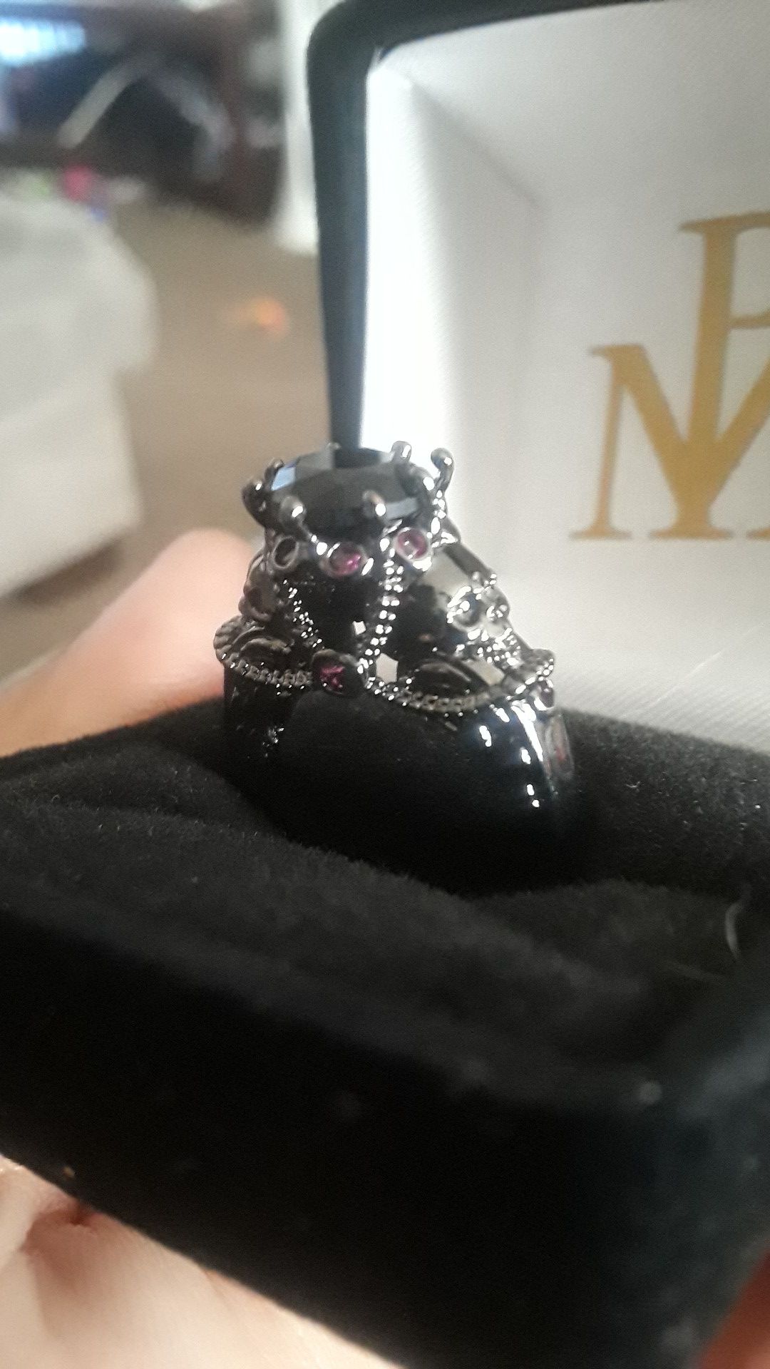 Size 7 Black gem skull engagement ring promise ring