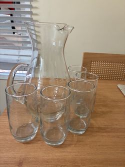 Princess House pitcher and 5 glasses