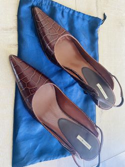 90s 00s Y2k VINTAGE High heels Brown Leather 6 1/2 Sling Back Pointed Toe Brown High heels Max Studio Shoes Brown Crocodile Leather 6 1/2M
