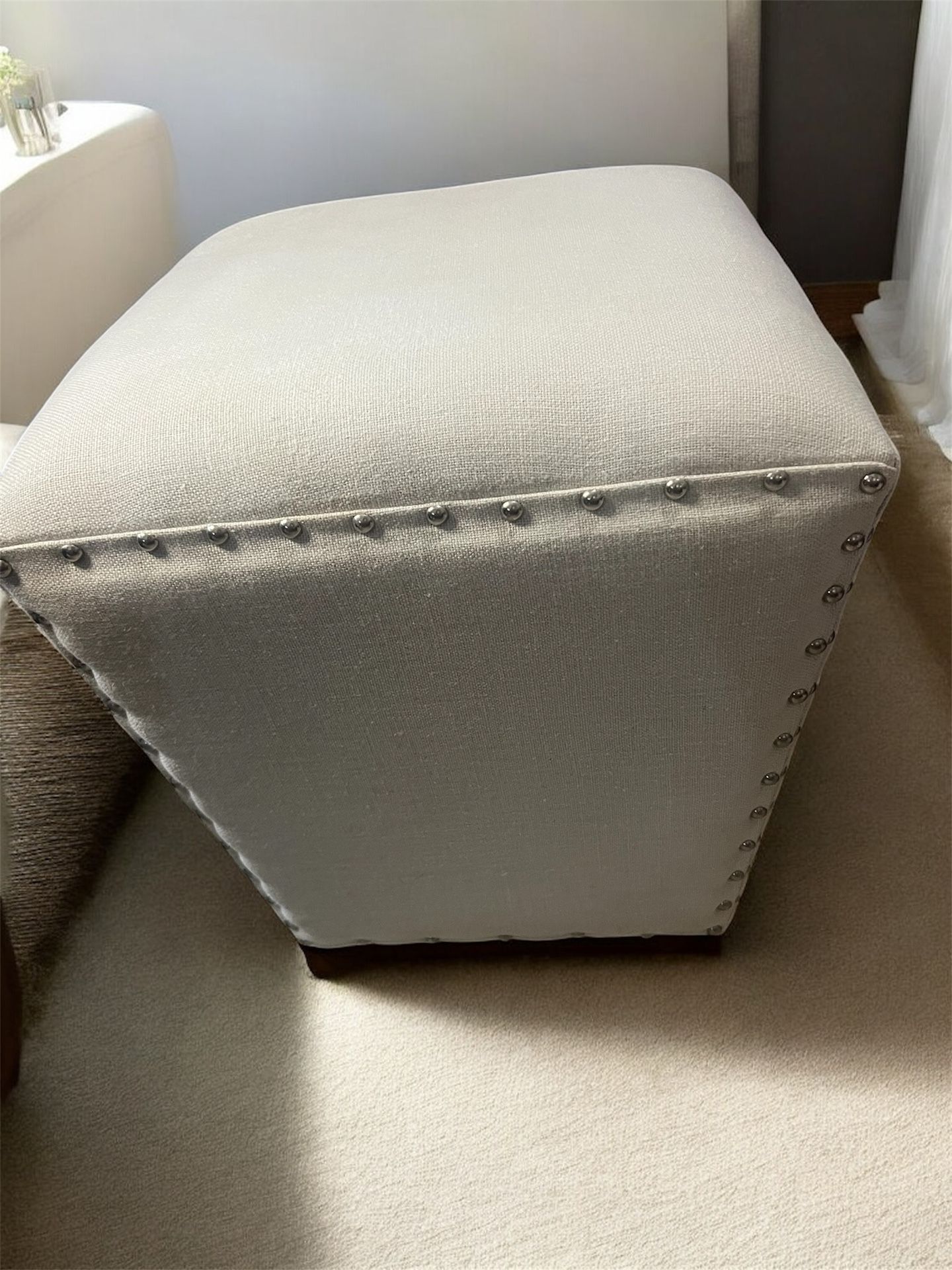 Square Ottoman Beige Color / Polyester Fabric