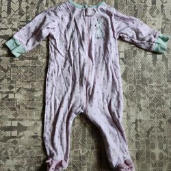 Gerber Organic 6-9M Girl's Footie Zip Up Pink and Green Pastel Bunny Pajama