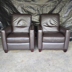Beautiful Set Of MCM Italian Leather Recliner Armchairs 
