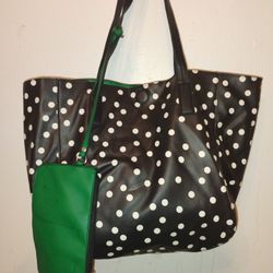 Tabitha Webb Large tote bag. Black with white polka dots.