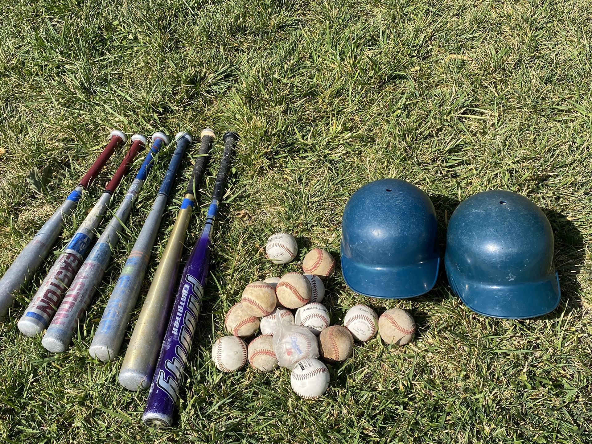 Baseball balls, helmet,metal bats