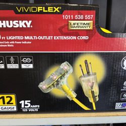 Husky
VividFlex 100 ft. 12/3 Heavy Duty Indoor/Outdoor Triple Tap Extension Cord with Lighted Ends, Yellow