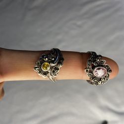 2 Vintage Rings Size 8 Yellow And Pink Stones 