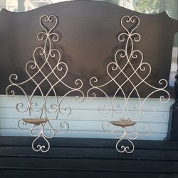 ANTIQUE WROUGHT IRON CANDLE HOLDERS 