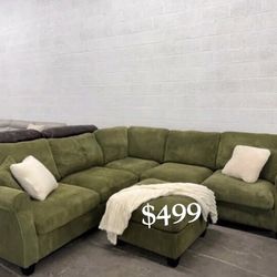 Gorgeous‼️sectional sofa with ottoman sage green corduroy