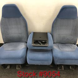 Blue Cloth Front Bucket Bench Console Seat For A 1980 Through 1996 Ford F150 F250 F350 Bronco  Stock #9054