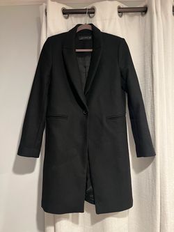 Zara Women's Black Masculine Wool-Blend Tailored Blazer Coat - Size S