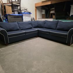 Modern Blue Fabric L Shaped Sectional Couch with Pull Out Bed