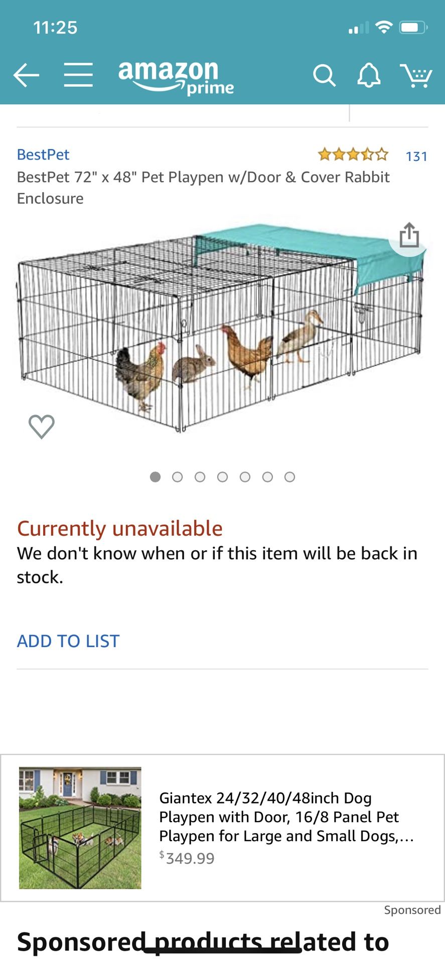 Playpen cage for chickens, rabbits, ducks, dogs 72x48x24