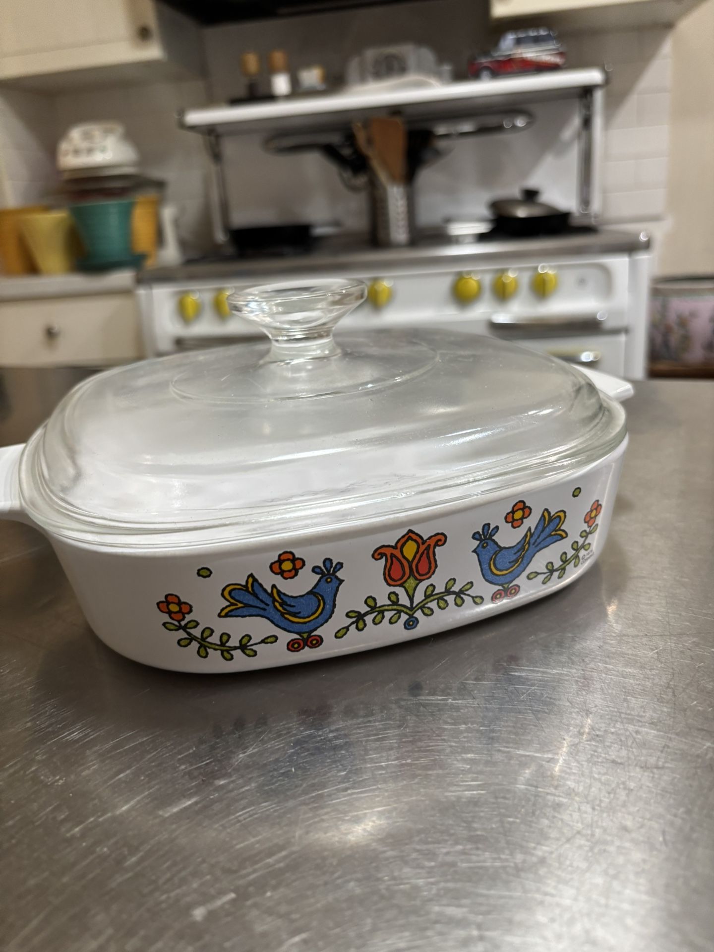 Vintage Corning Ware “Country Festival” Bluebirds 8” Casserole Dish with Lid (1.5 Qt)