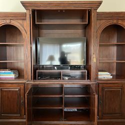 Wooden Entertainment Center And Chairs 