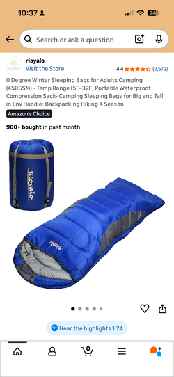 0 Degree Winter Sleeping Bags for Adults Camping (450GSM) - Temp Range (5F–32F) Portable Waterproof
