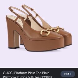 Brown G G Horsebit Slingback Platform Pump Sz 38, 7-7.5