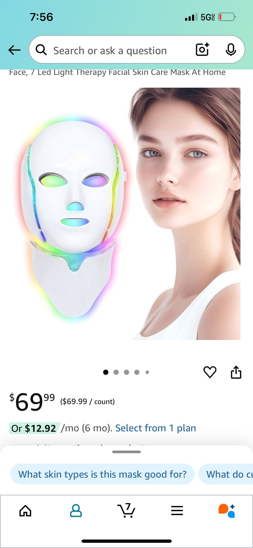 Led Face Mask , 7-1 Colors LED Facial Skin Care Mask  Brand new 