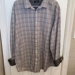 Alfani gray plaid long sleeve dress shirt XXL