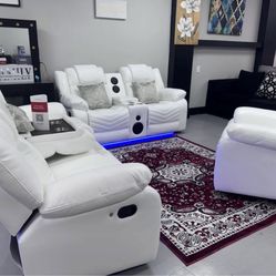 Recliner 3pcs White W Speakers And Bluetooth 
