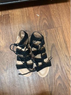 Women's Black Suede Gladiator Strappy Lace Up Flat Sandals Casual US 8