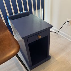 Refinished Navy Blue Accent Side Table