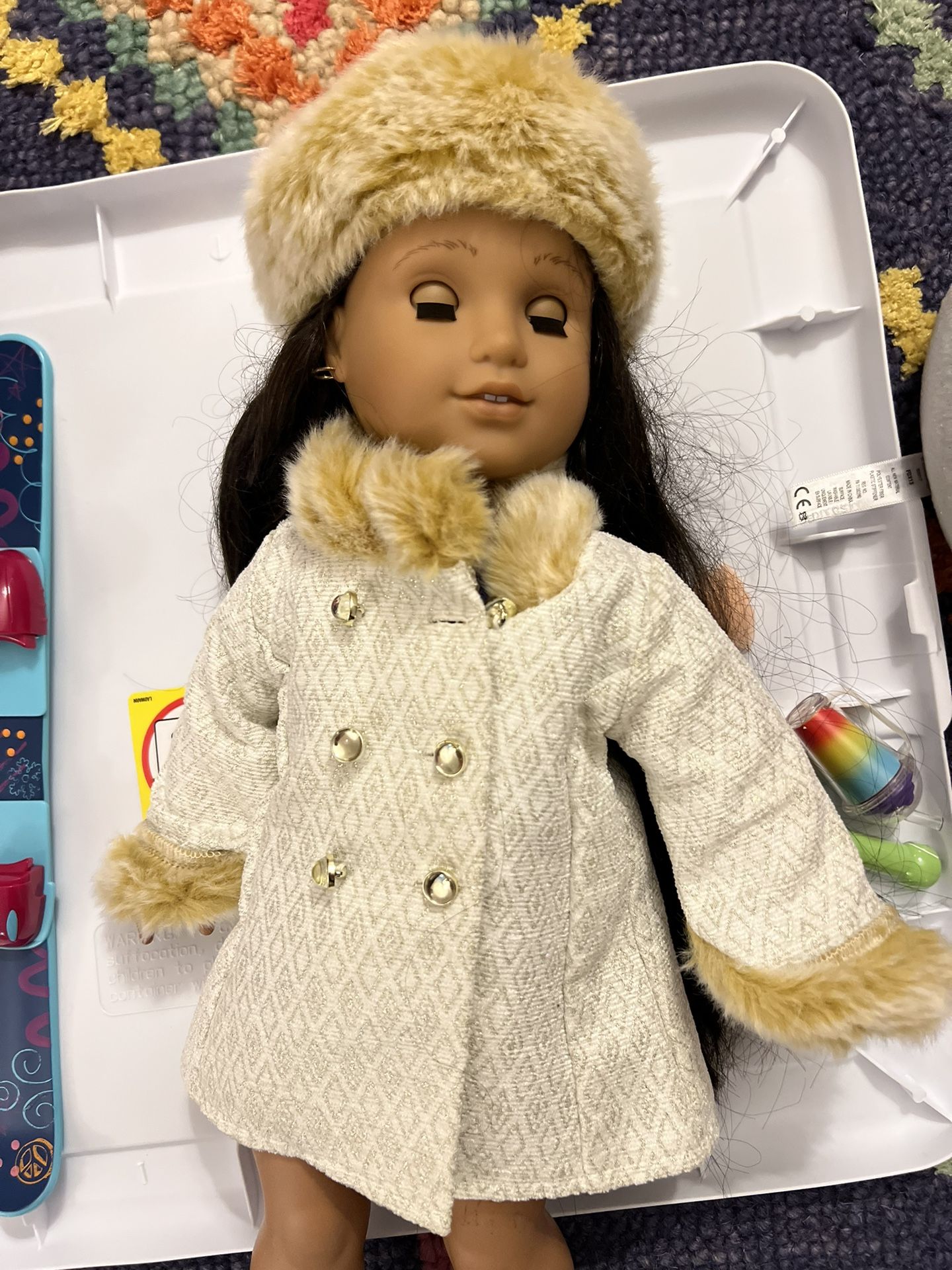 American Girl Doll Fuzzy Hat And Winter Coat