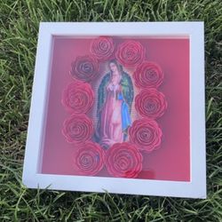 Virgin Mary Paper Flower Shadow Box 
